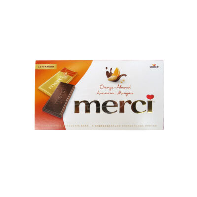 Chocolate bar "Merci" with orange and almond, 100g.